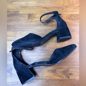 Eileen Fisher Just Suede Black Ankle Strap Block Heel FLAW